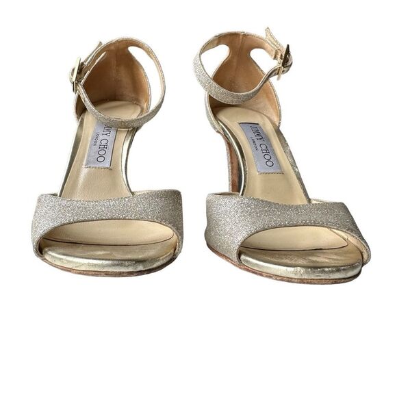Jimmy Choo Annie 85mm Glitter Sandals Platinum Ice Size 37 - Picture 8 of 11